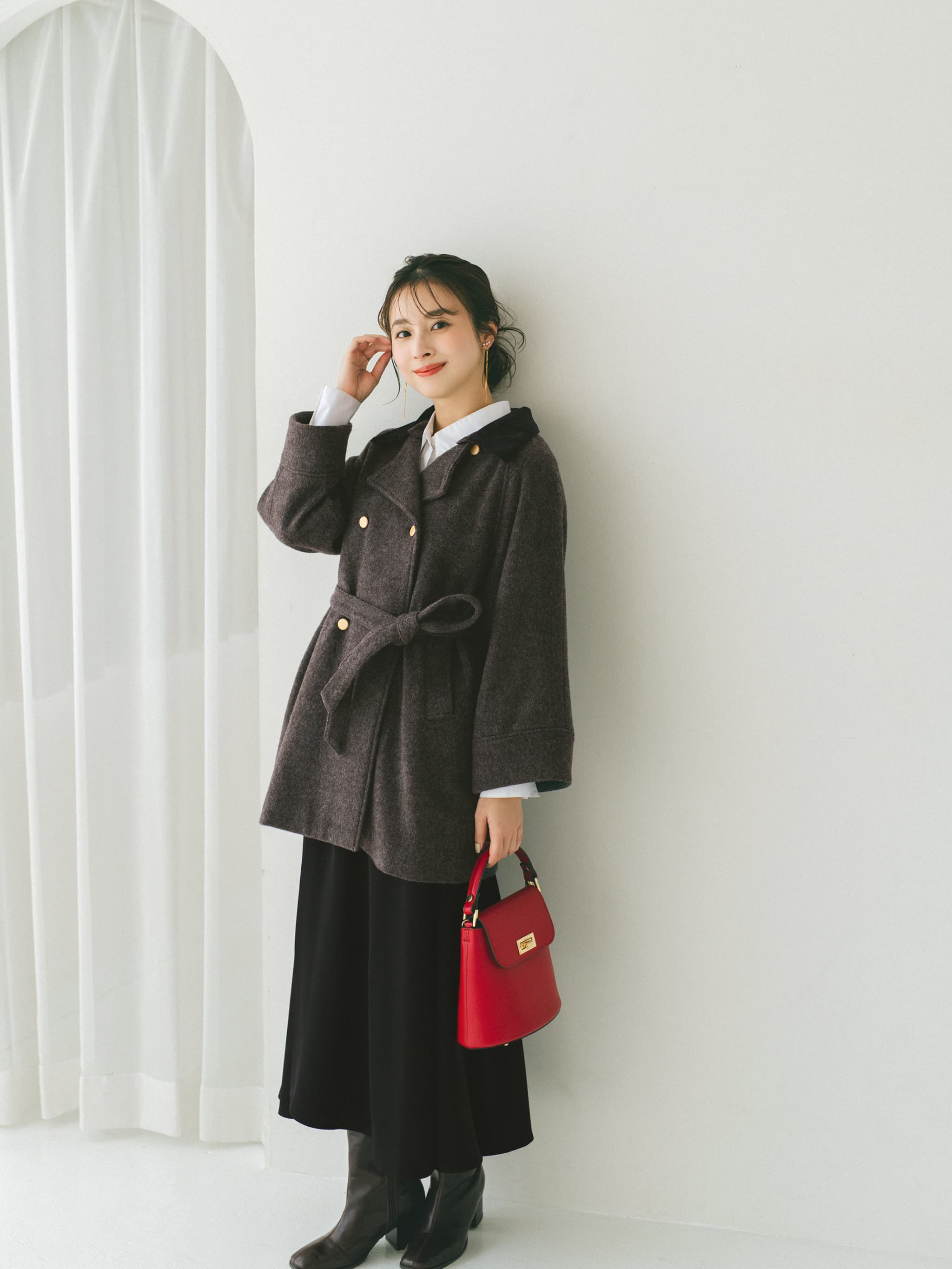2wayカラーゴールドボタンミドルコート | 小柄・低身長女性向け