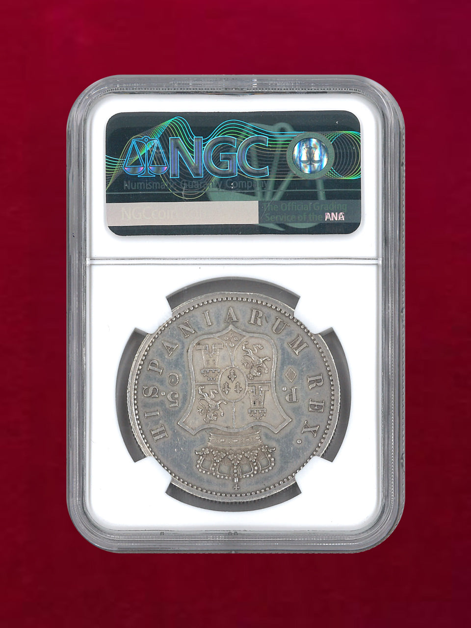 スペイン】5ペセタ 銀貨 CHARLES VII PRETENDER 1874 NGC AU 58 DATE