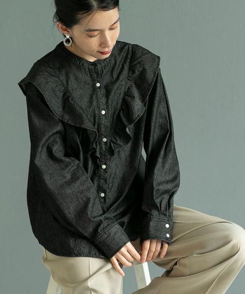 フリルデニムシャツブラウス