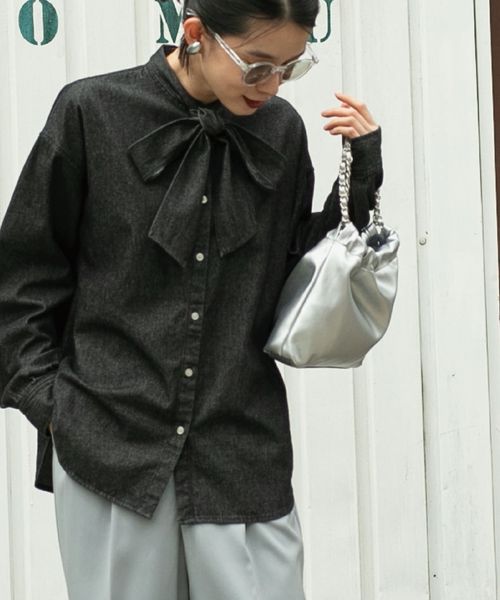 2WAYボウタイデニムシャツブラウス