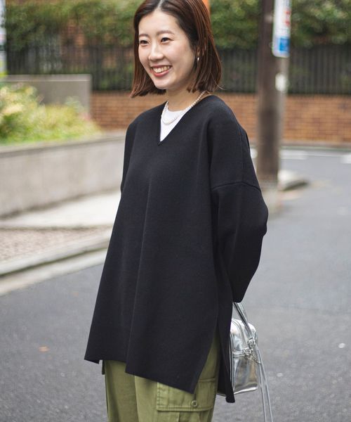 BRIEFING×WLG ミラノリブ切替ニット ナノ・ユニバース 黒M BRIEFING