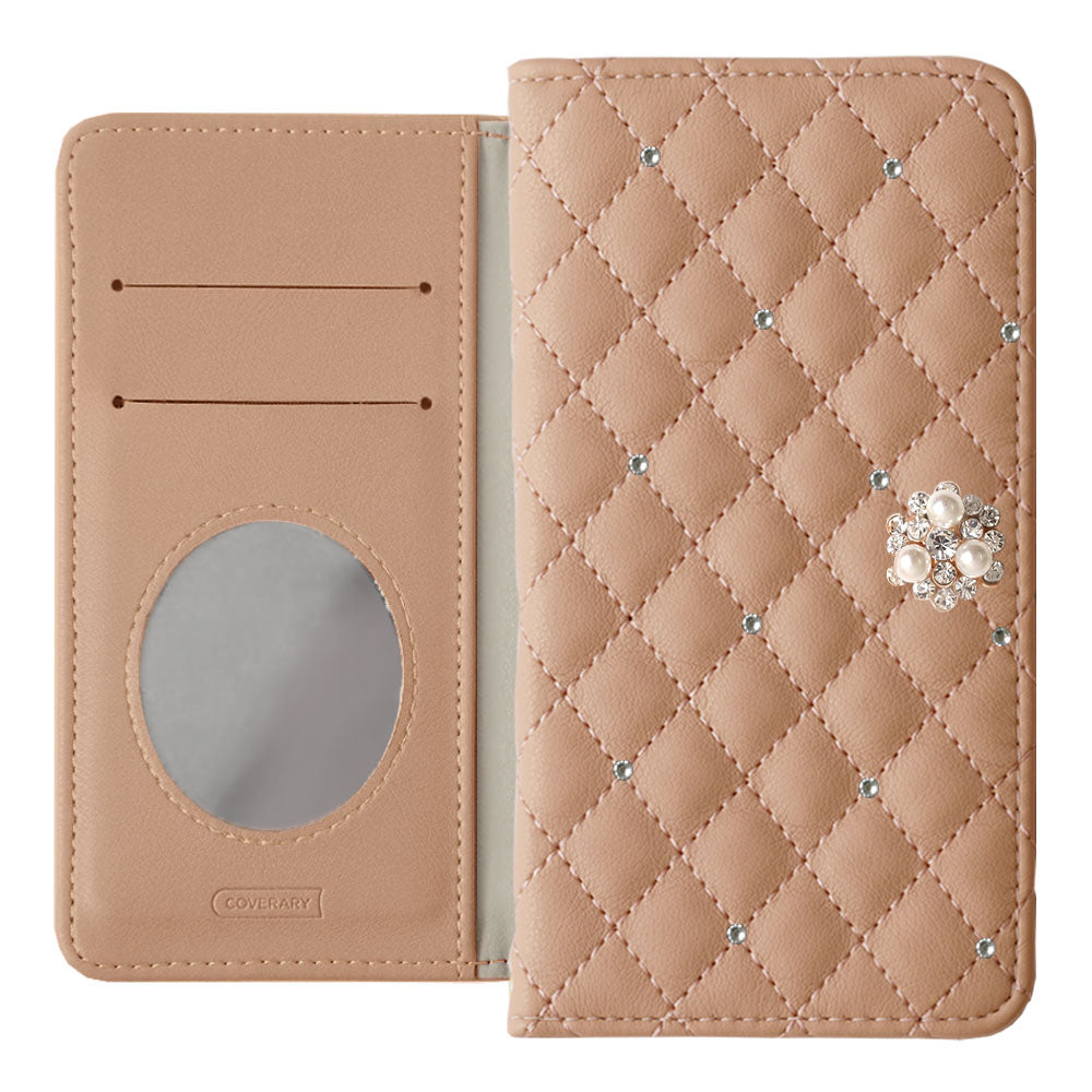 キルティング ミラー付き クリスタルパールデコ 手帳型ケース – COVERARY