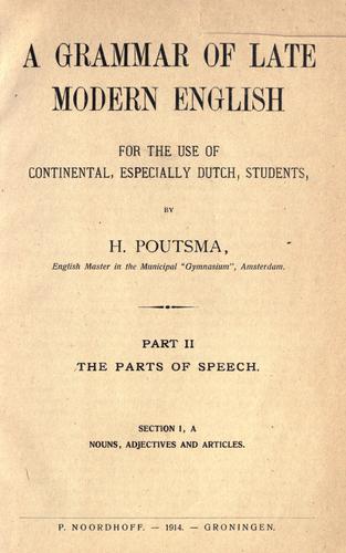 A grammar of late modern English by Hendrik Poutsma | Open Library