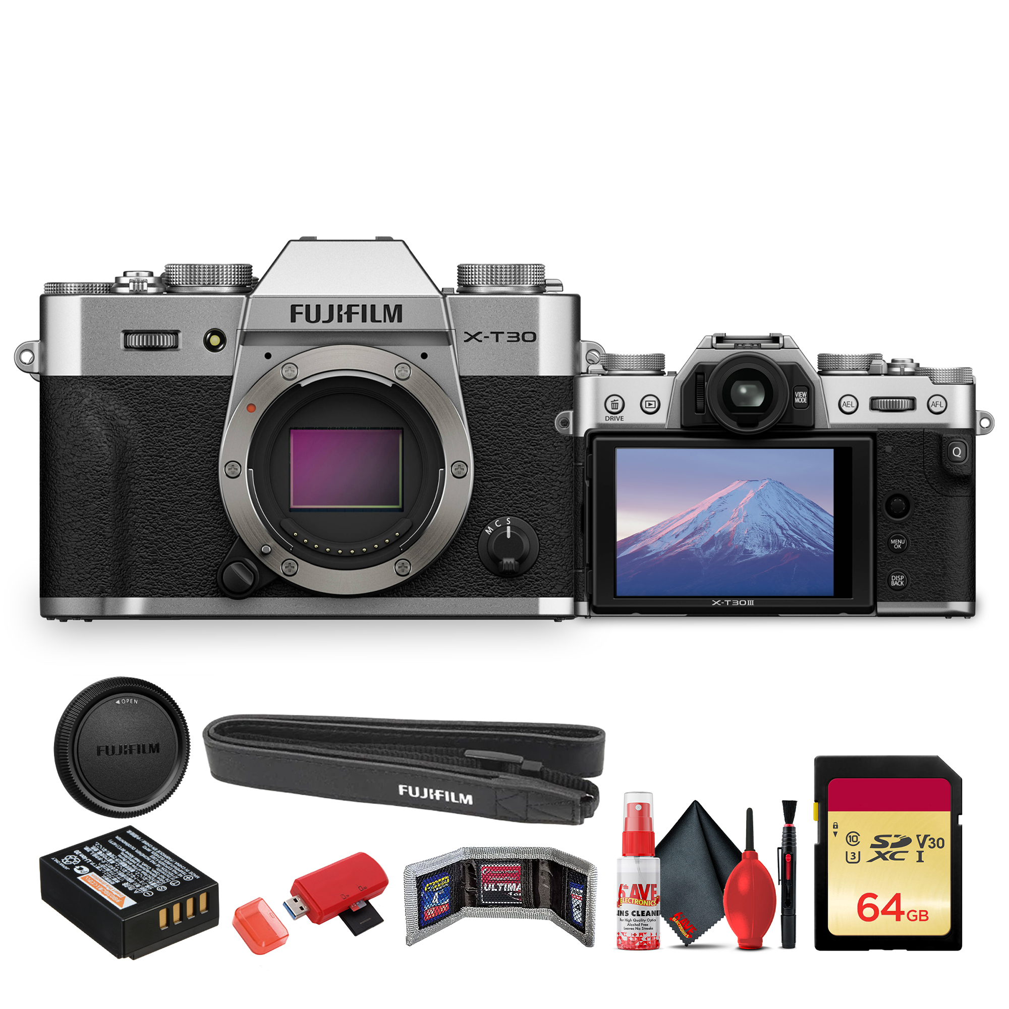 FUJIFILM X-T30 III Mirrorless Camera (Silver) Bundle With 64GB