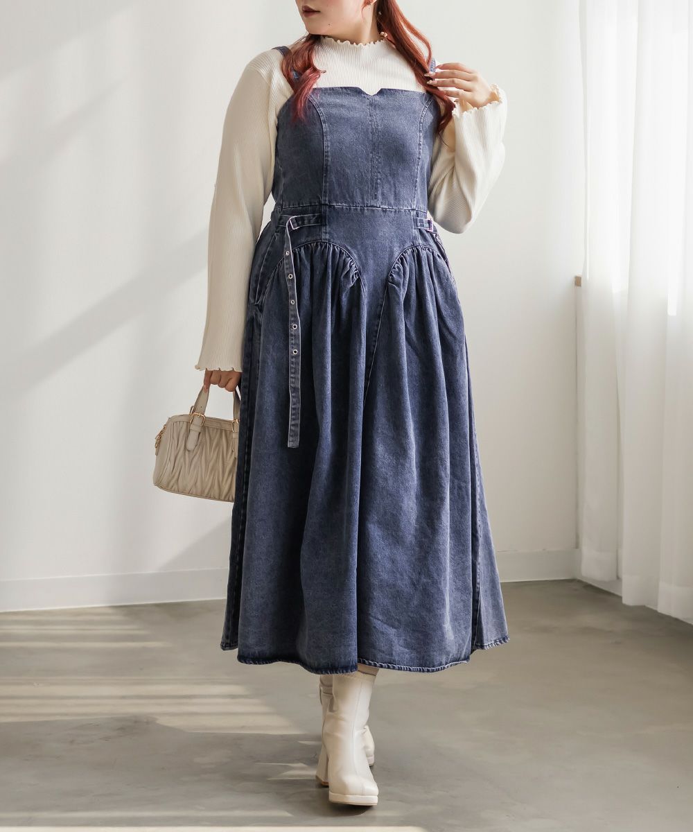 CLETTEオリジナル☆サイドベルトデニムジャンスカ | 大きいサイズ