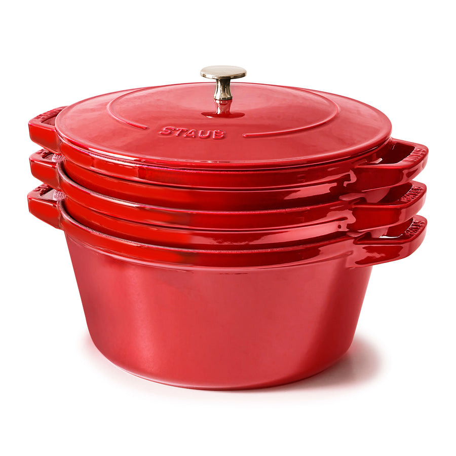 Staub Stackable Cast Iron Cookware Set - 4 Piece Cherry Red