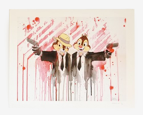 新品 油絵風のチップとデールの絵画 新品 油絵風のチップとデールの