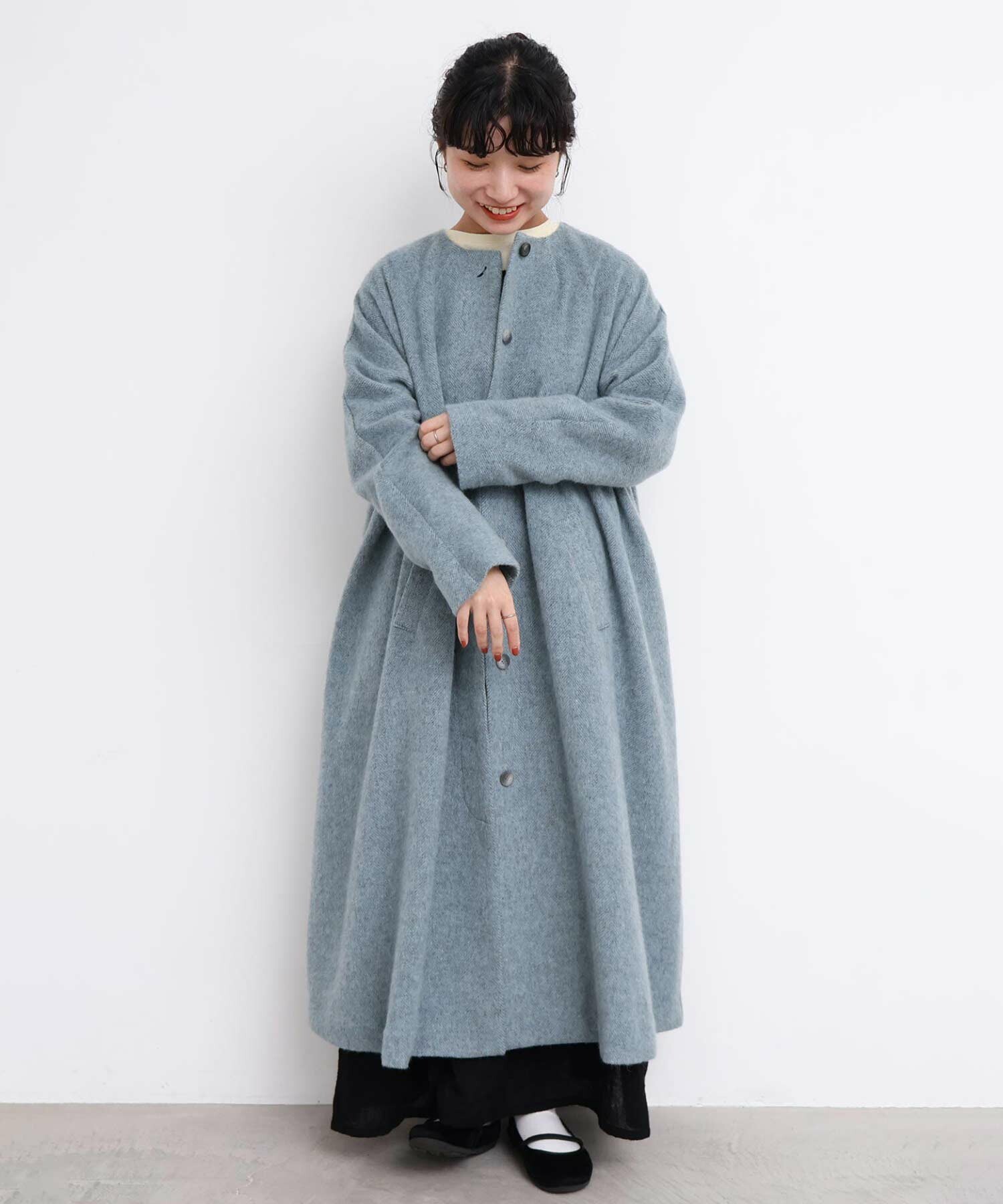 AMBIDEX Store 〇ヘリンボーンウール ドルマンギャザーコート (F