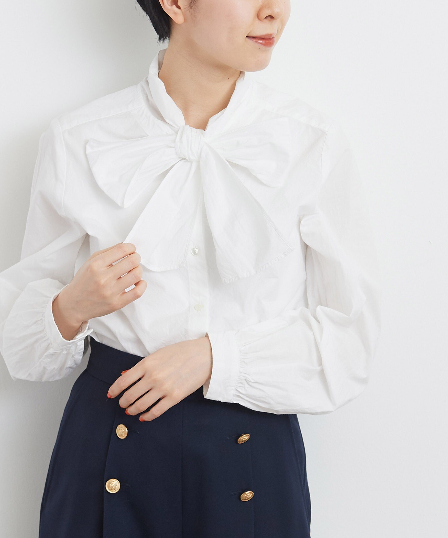 AMBIDEX Store 60/1タイプライターワッシャーボウタイブラウス(F シロ