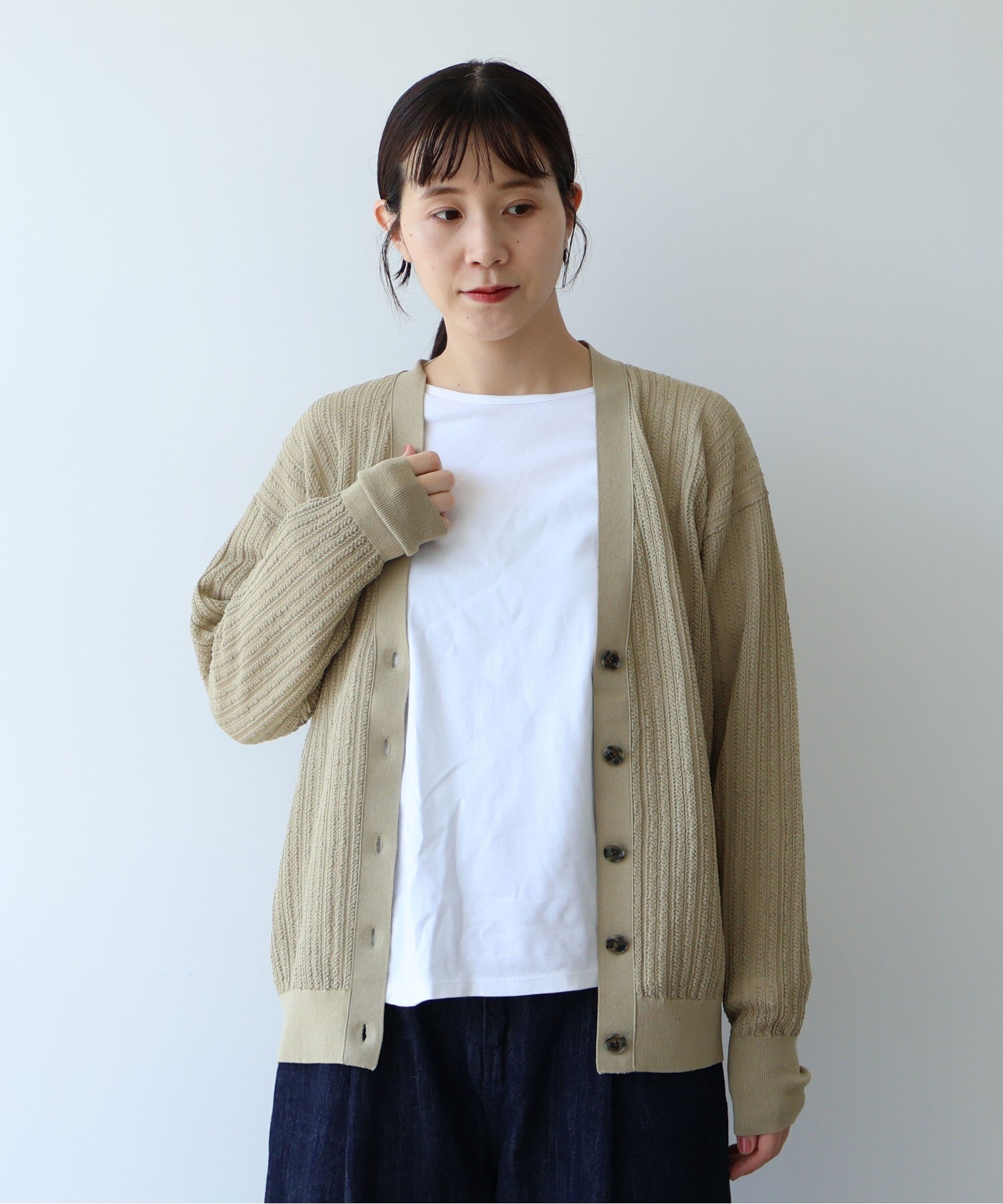 AMBIDEX Store ○○コットン/ナイロン sheer stripes カーディガン(F