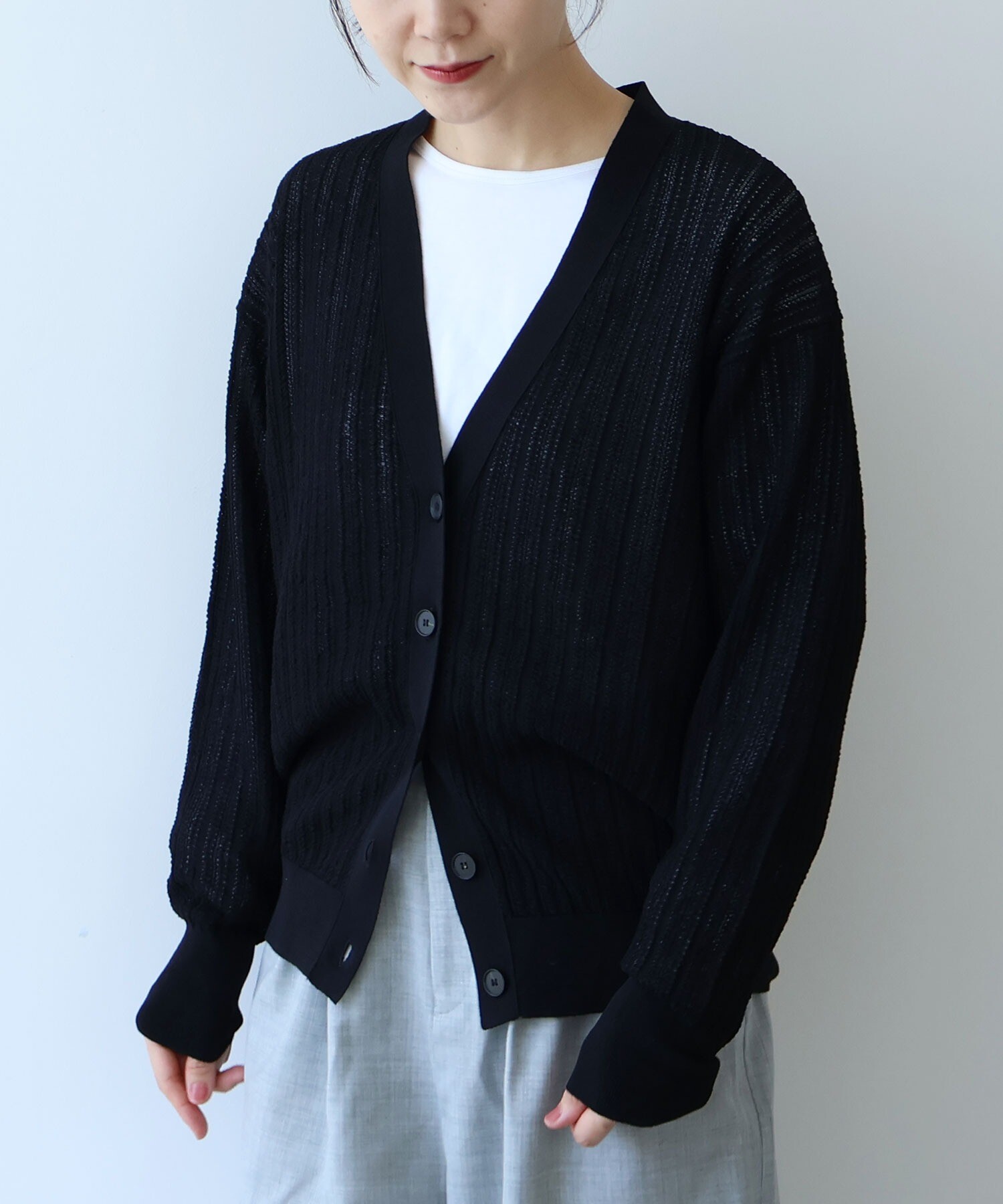 AMBIDEX Store ○○コットン/ナイロン sheer stripes カーディガン(F