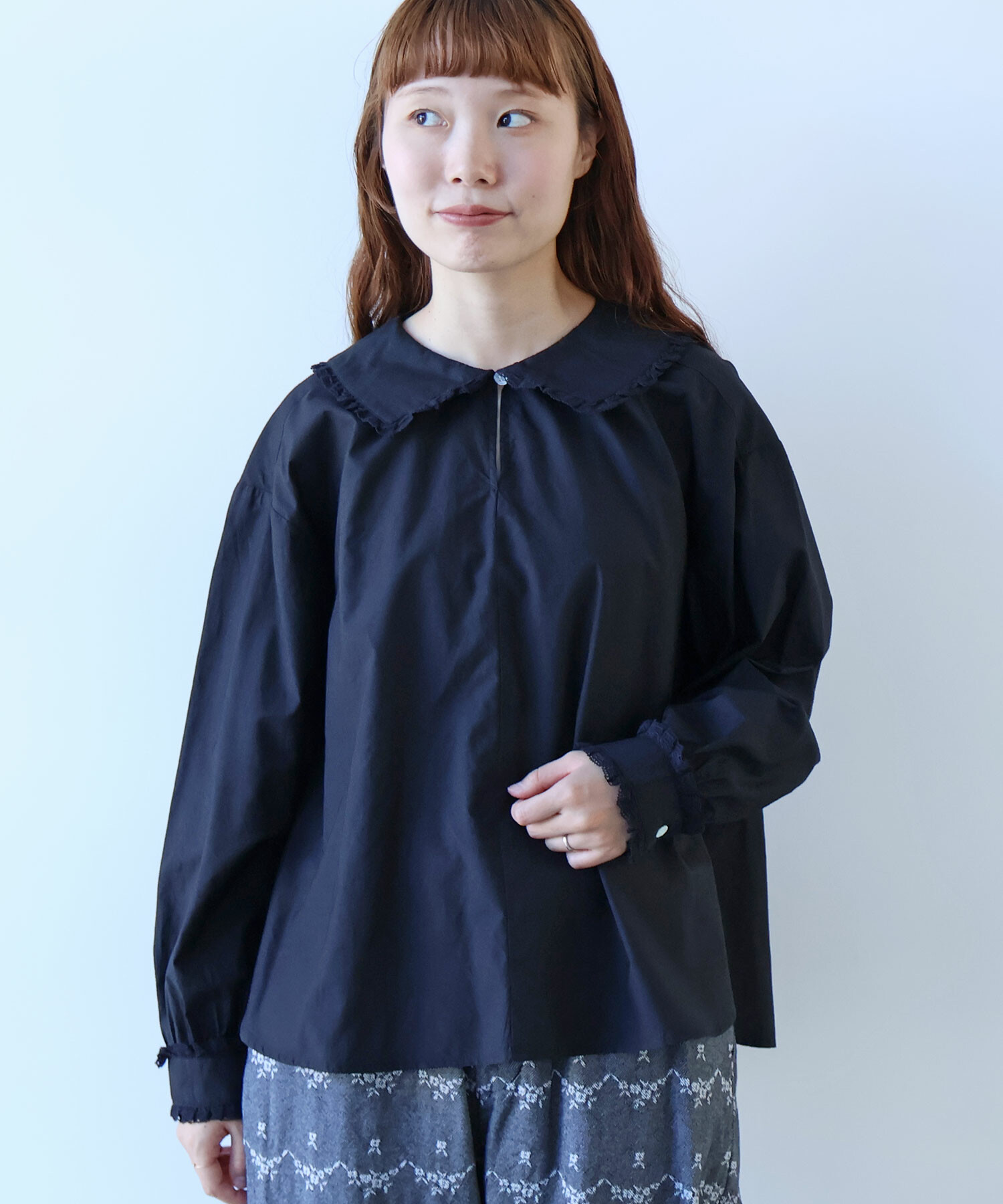 AMBIDEX Store △〇 コットン / シルク lace フリル襟ブラウス(F