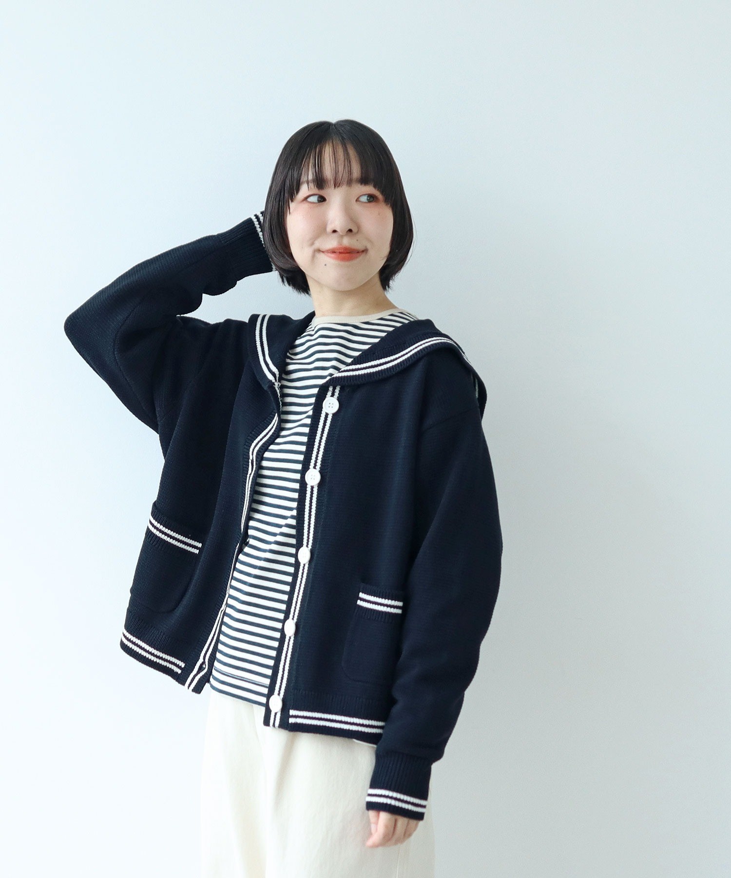 AMBIDEX Store △○【WEB限定カラー】セーラーカラー 配色カーディガン