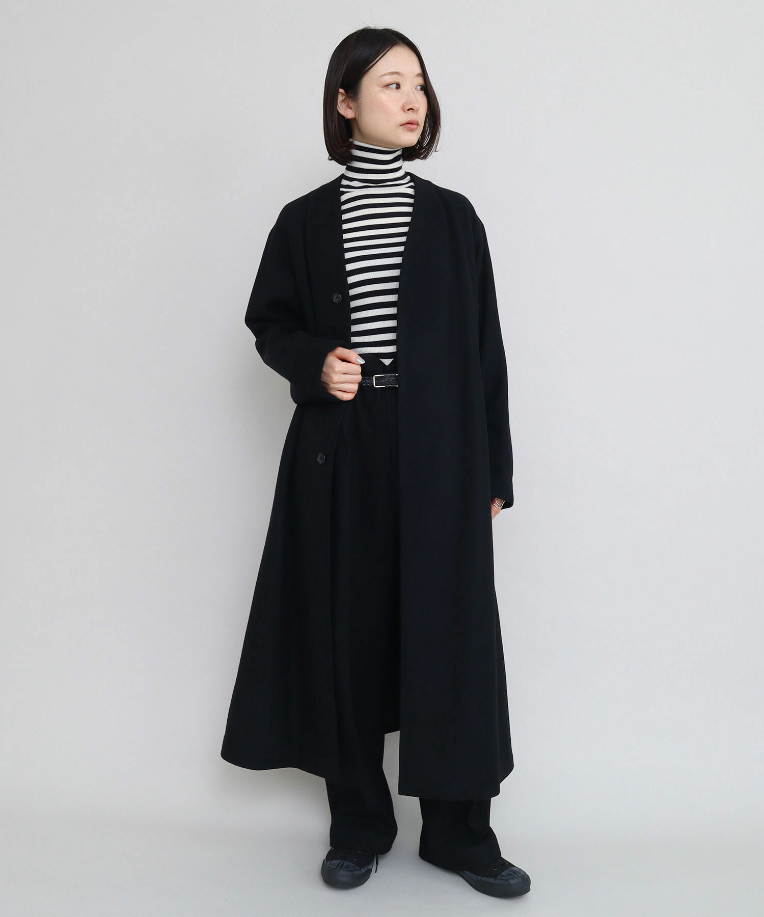 AMBIDEX Store 〇ウールメルトン Vネックロングコート(F アカ): iki