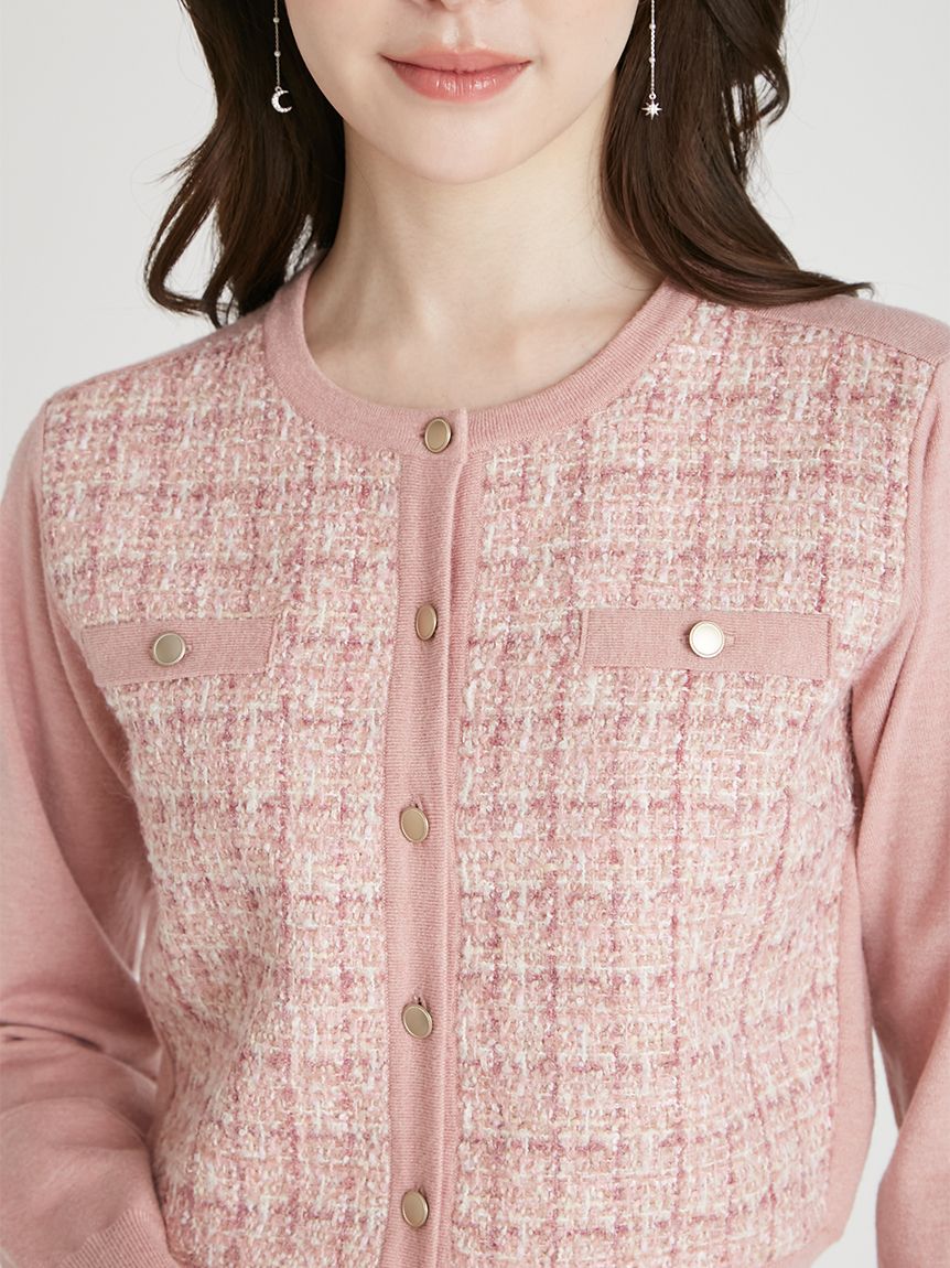 ツィードドッキングニットカーディガン(カーディガン)｜TOPS（トップス