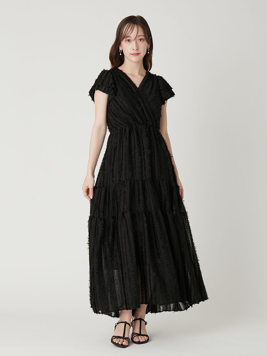 00サイズあり】フリンジジャカードティアードワンピース(マキシ