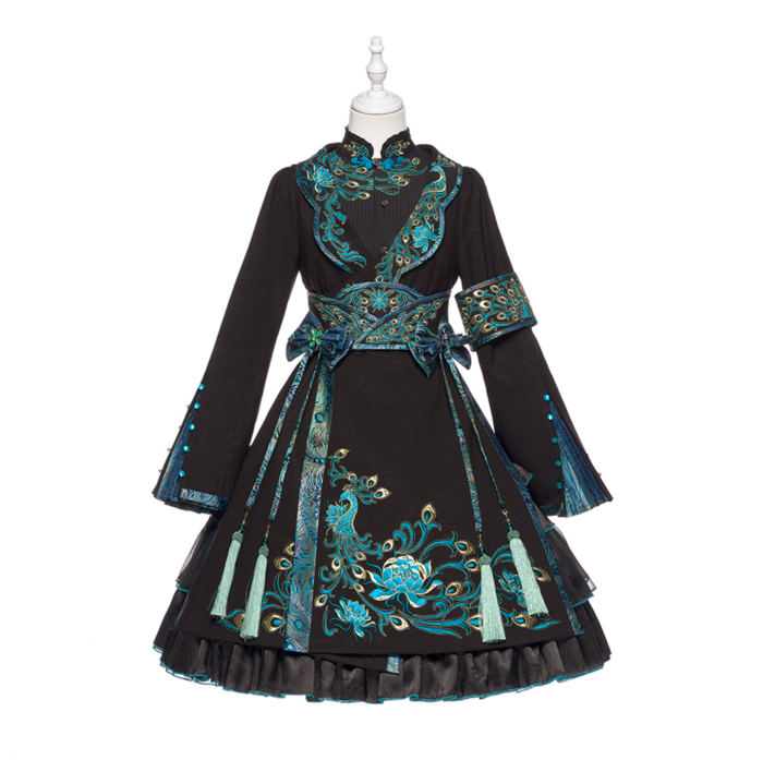 ロリータファッション 孔雀刺繍チャイナ風ワンピース 中華ロリータ