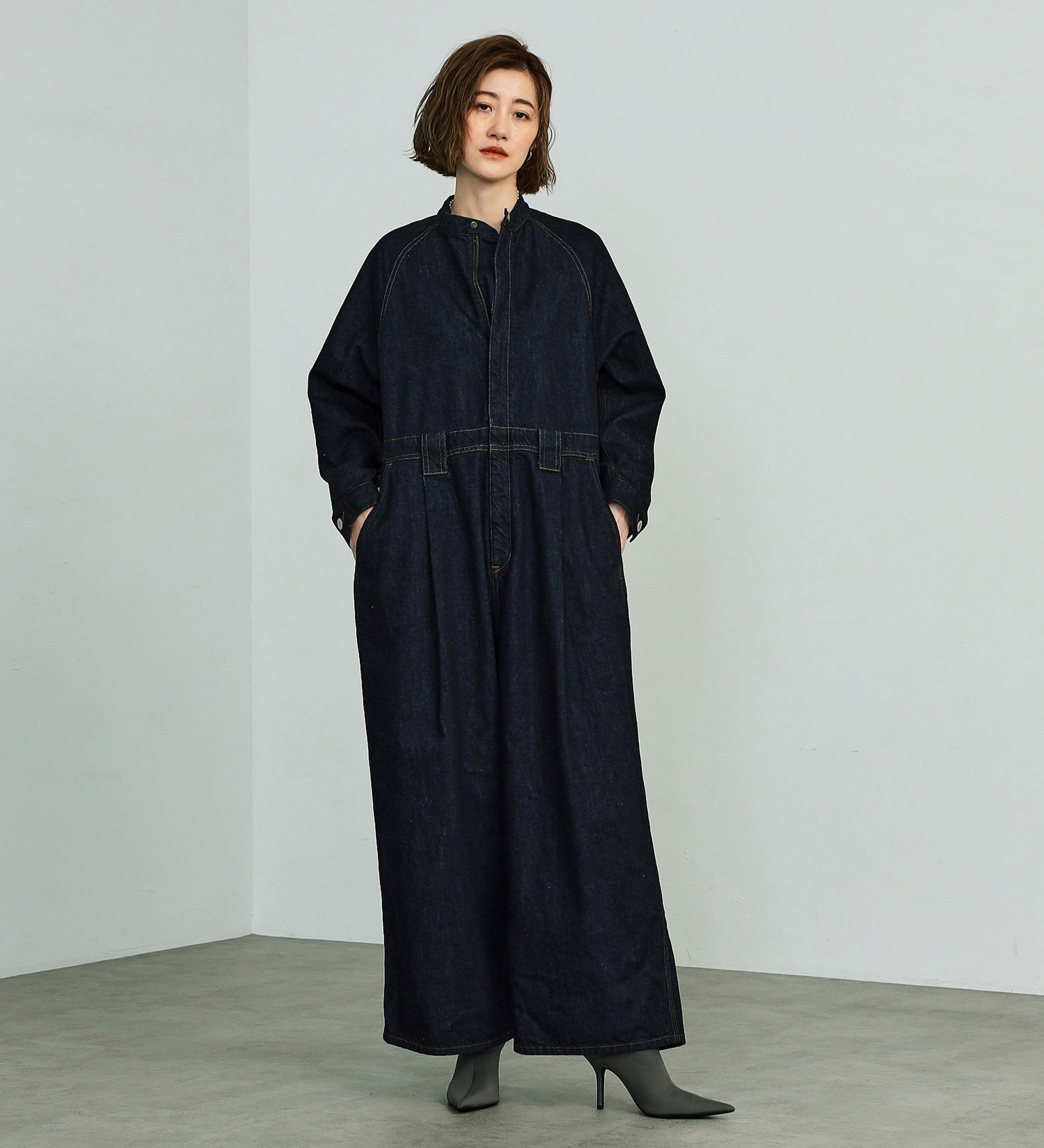 試着対象】atelier SOMETHING STAND COLLAR JUMP SUIT/スタンドカラー