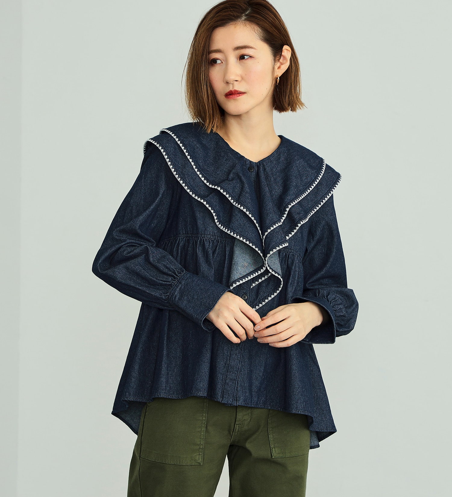 FINAL SALE】SOMETHING フリルカラーデニムブラウス|SOMETHING|サムシング