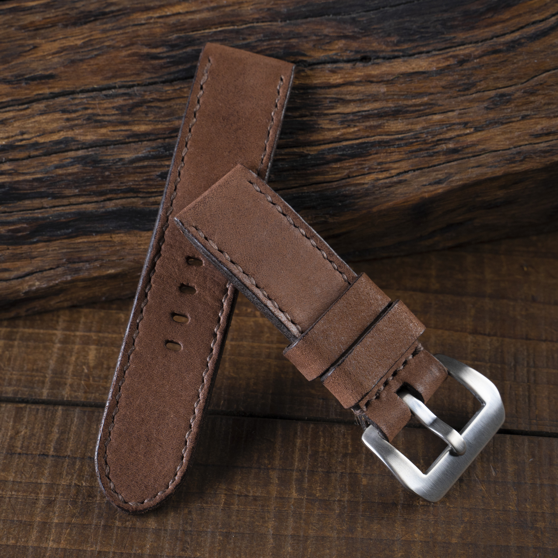 ヌバック本革腕時計ベルト ダークブラウン - カメラバッグ & 日常用