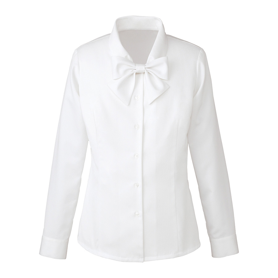 リボンブラウス （長袖） EWB－433 11 ホワイト| 作業服・作業