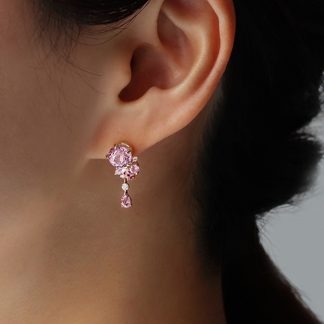 ビズー公式】クンツァイト×マルチカラージュエル K18/PTピアス(両耳