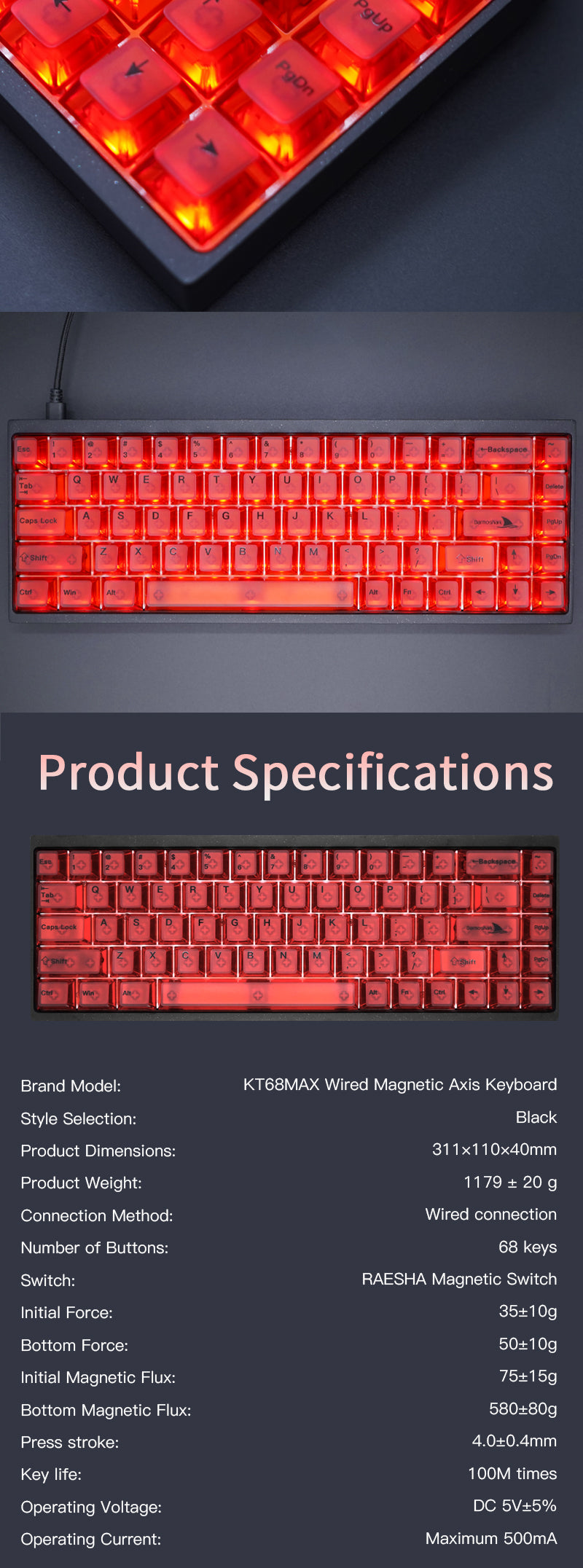 Darmoshark KT68 MAX Wired Magnetic Switch High-speed USB 2.0 8K RGB ga