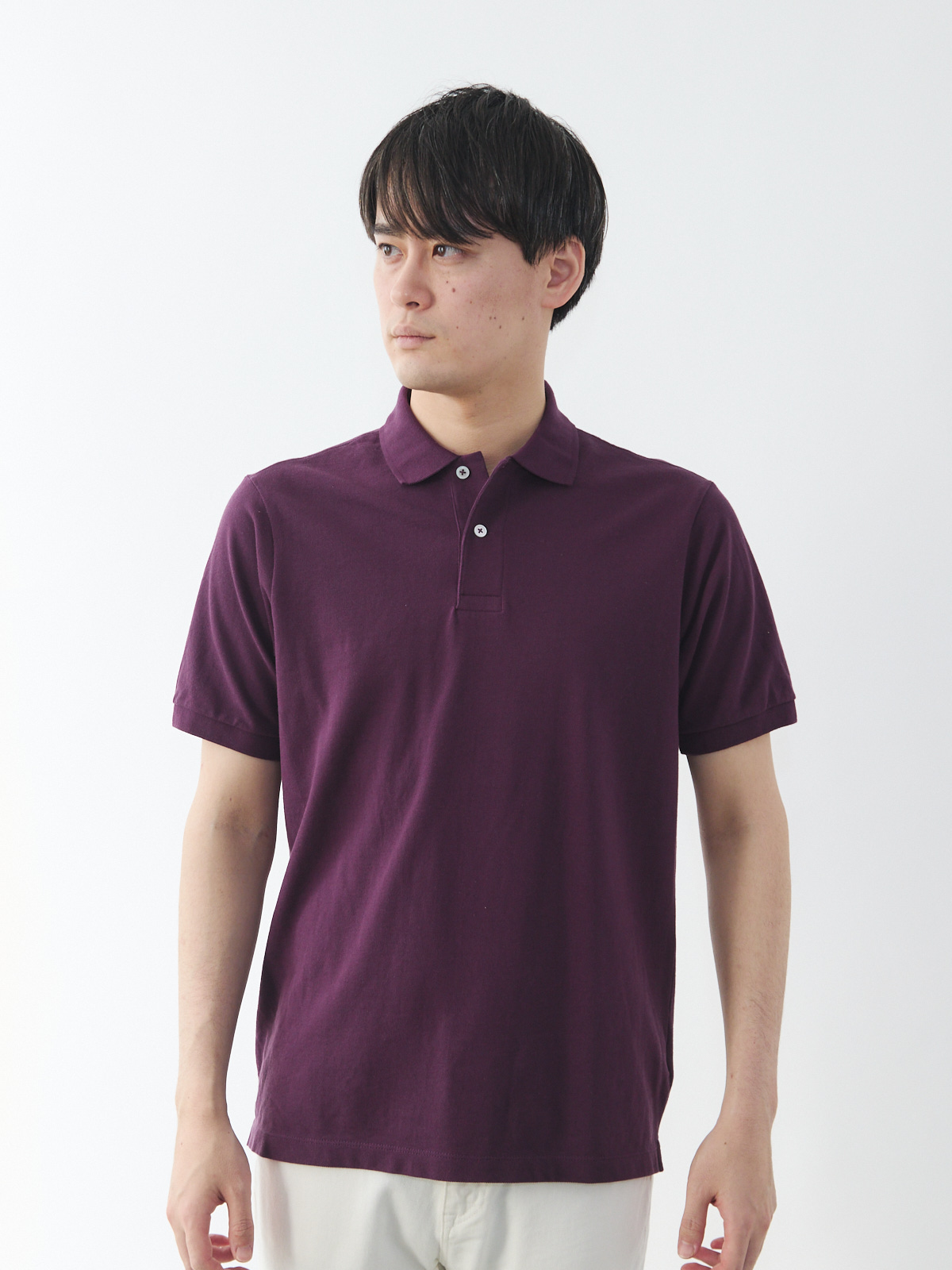 肩で着る超長綿の上質ポロシャツ/ボルドー | Factelier (ファクトリエ)