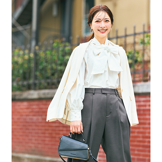 優待価格[THREE SQUARE]スタンドカラー2WAYリボンブラウス | KOBUNSHA