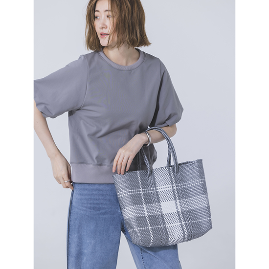 Moon Bird]手編みのメルカドバッグ・タータンチェック | KOBUNSHA