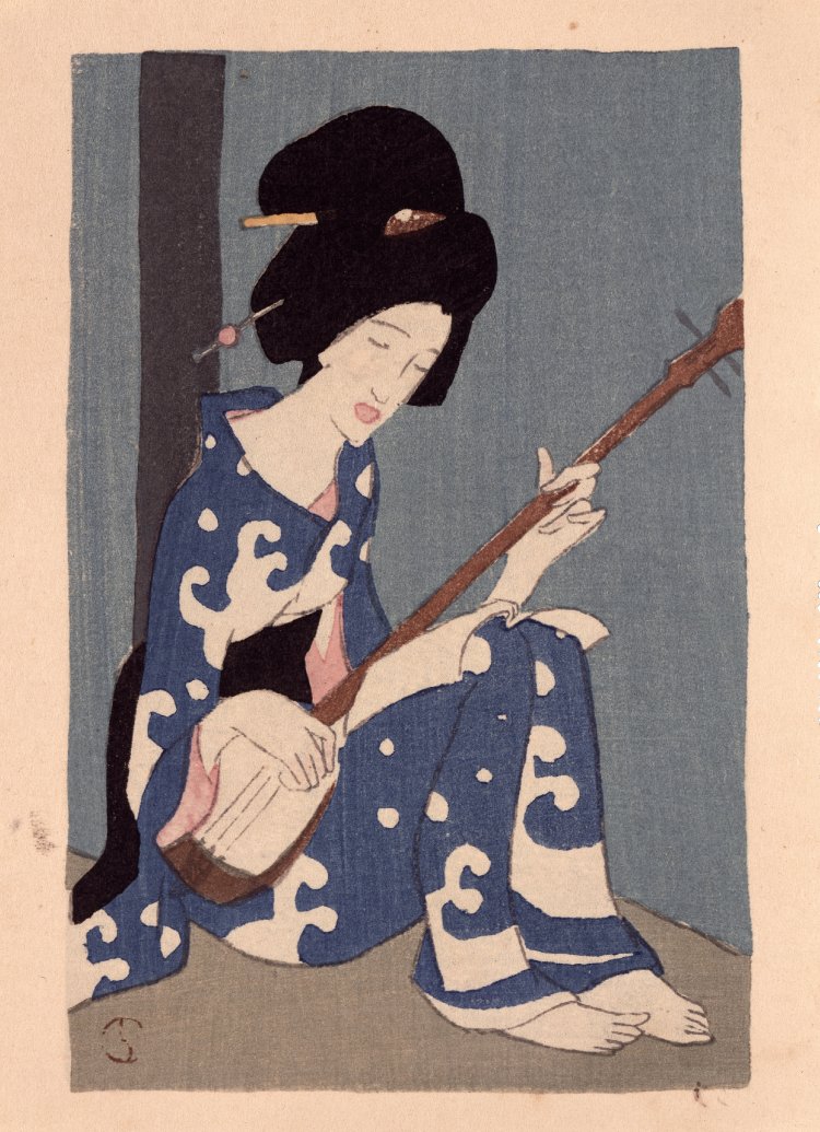 竹久夢二による浮世絵「Shamisen gusa 三味線草 (Shamisen Leaves)」