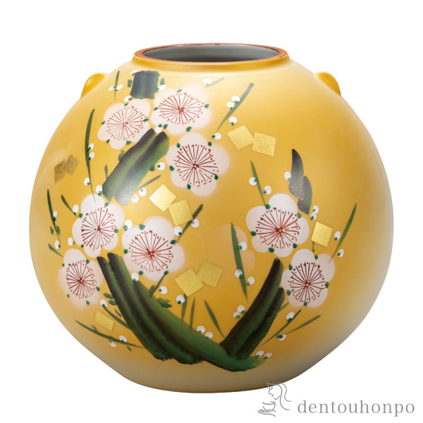 送料無料】 花瓶 金箔梅の図 7号 / ガラス フラワーベース 花器