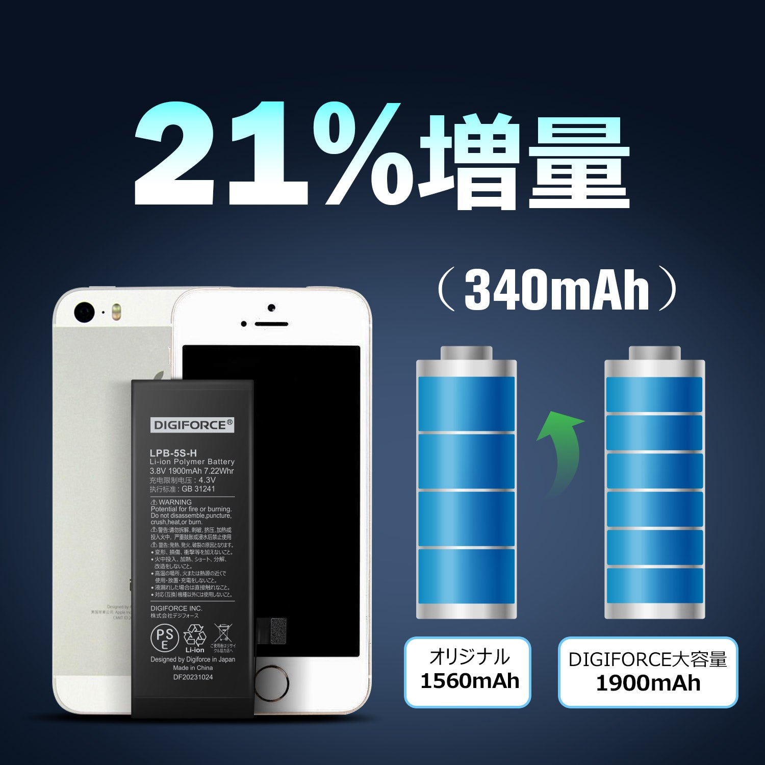 iPhone 5S】大容量互換バッテリー 1900mAh S-IP5SH – DIGIFORCE