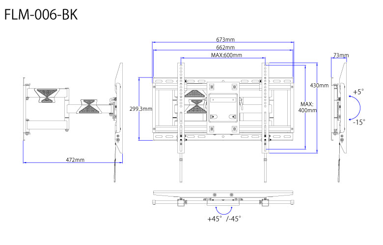 壁掛金具 FLM-006-BK 42～86V型対応 フルモーションタイプ | 東京新宿
