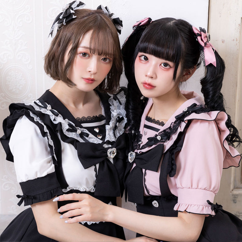 ハートリボンたっぷりフリルセーラーブラウス – レディース