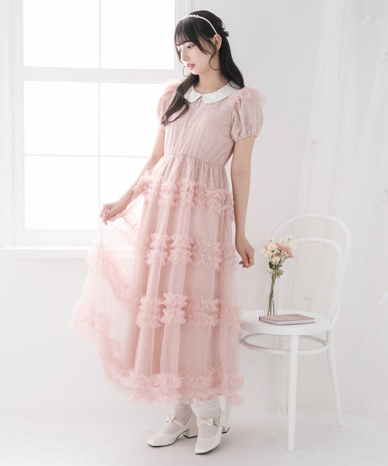 チュールドッキングフリルワンピース【大きいサイズ有り