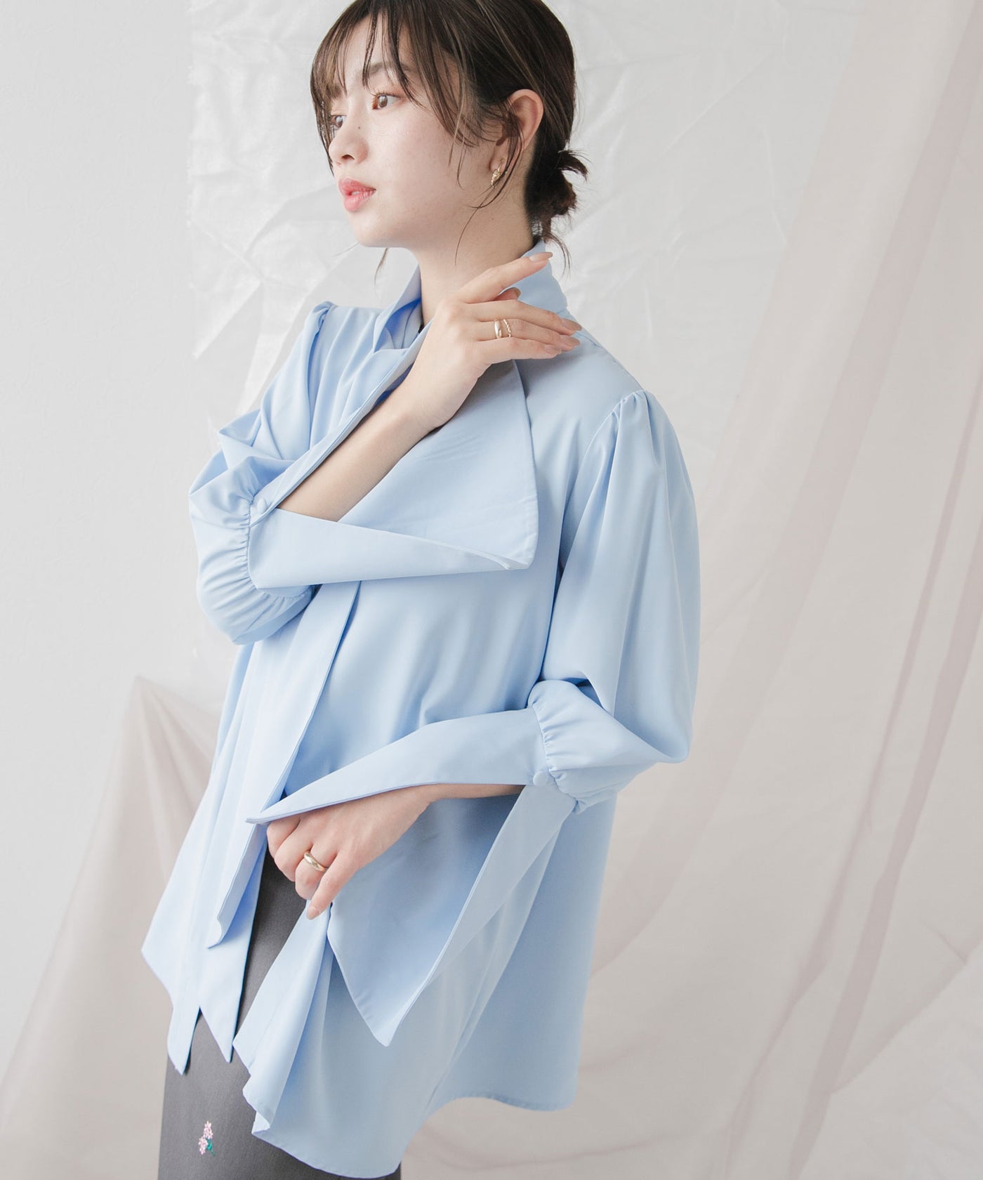 リボンタイロングカフスブラウス – レディースファッション通販の夢