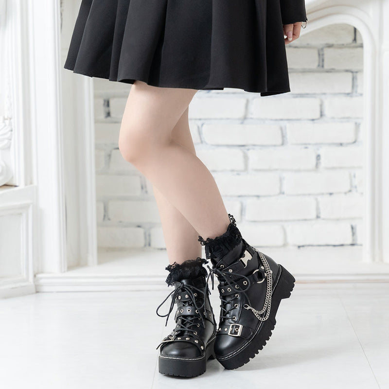 スタッズ闇闇レースアップブーツ – レディースファッション通販の夢