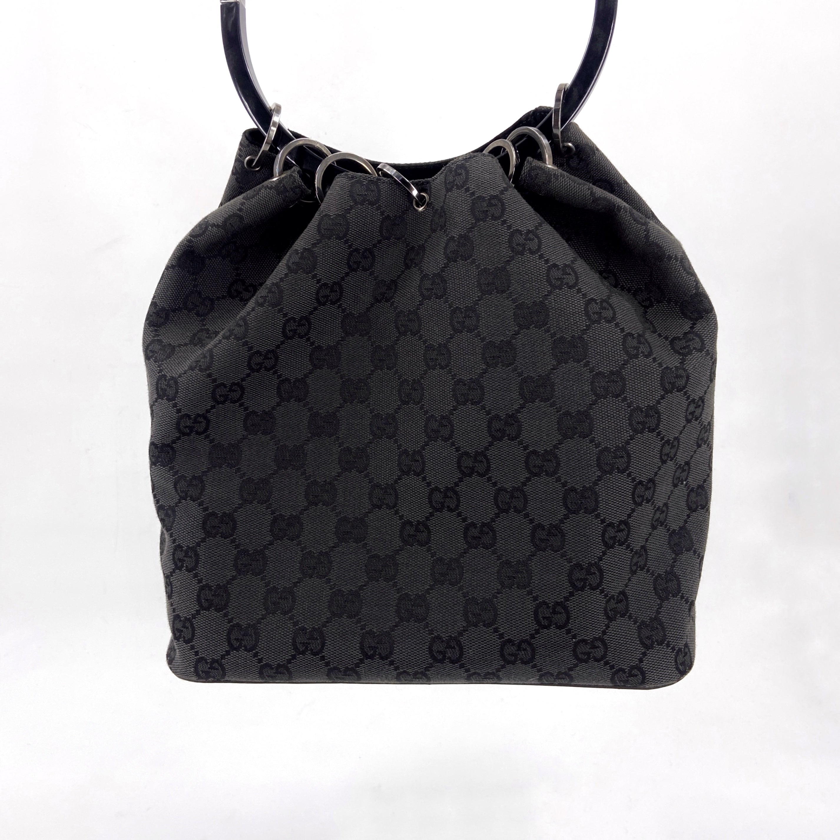 Gucci Fall 1999 Tom Ford Large Black Monogram Bucket Acrylic Ring