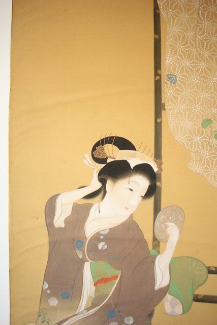 真作/寺田秋/美人画/人物図/金泥/布袋屋掛軸HH-902 真作/寺田秋/美人画