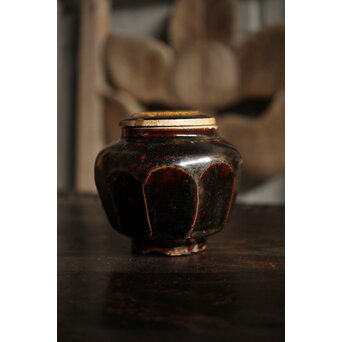 朝鮮李朝 飴釉蓋付面取壺 P523｜骨董店 のびる 古美術 骨董 和風建具