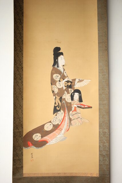 倣 河鍋暁翠 美人画 掛軸 Z539｜骨董店 のびる 古美術 骨董 和風建具