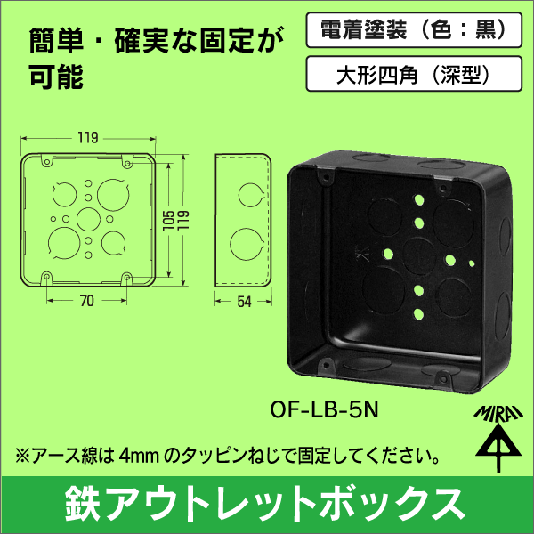 未来工業】鉄アウトレットボックス 大形四角（深型） OF-LB-5N: |e431