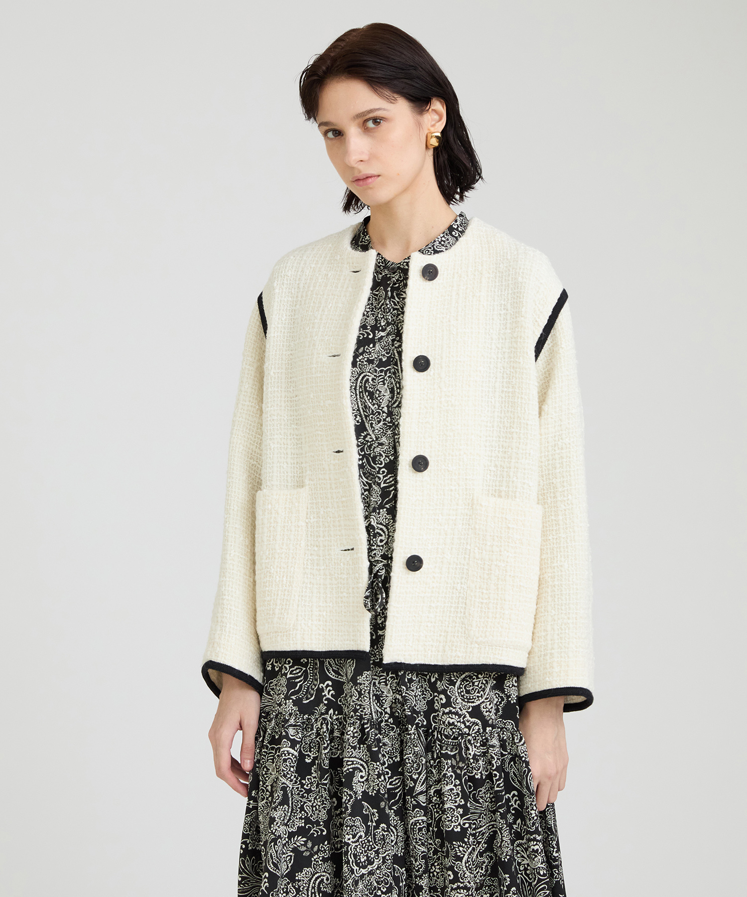 ロービングヤーンスラブツイードノーカラージャケット ｜ハウス オブ