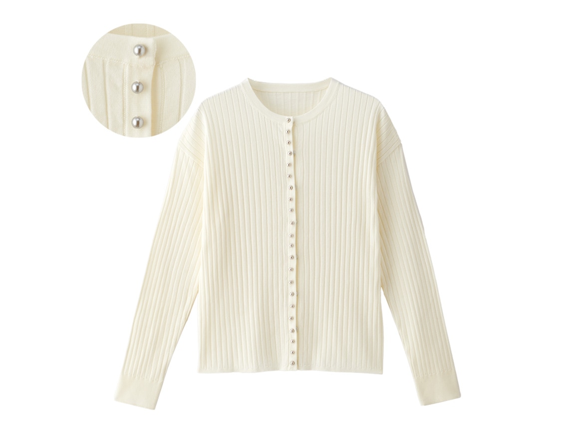 パール調リブニットカーディガン(01_S 20_オフホワイト): ｜ カタログ
