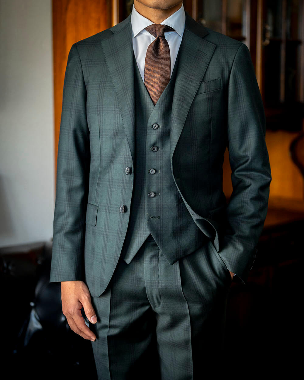 I様のご依頼】イタリア製グリーンチェック柄のオーダースーツ - お客様