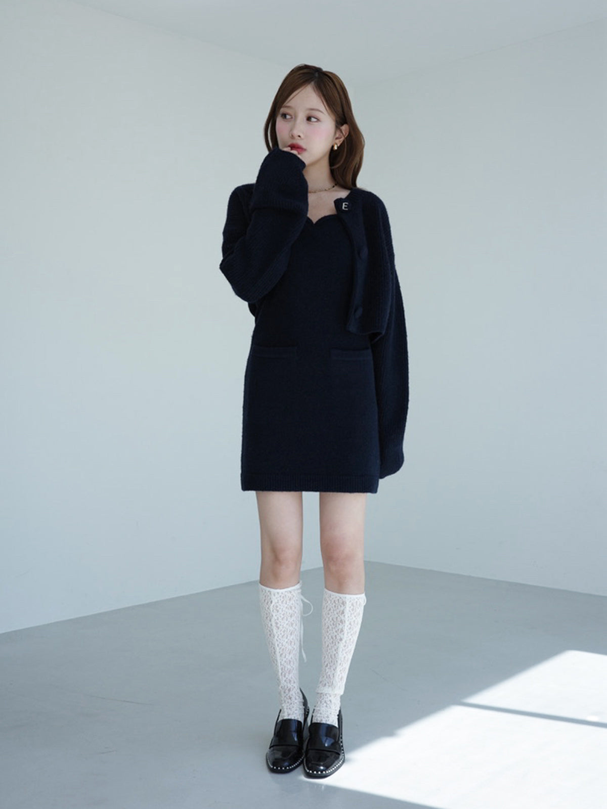 ロゴボタンニットセットワンピース