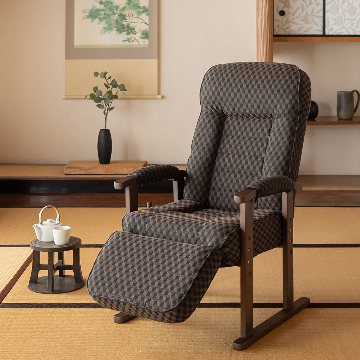 高座椅子 ゆるり オットマン付き リクライニング レバー式 一人用