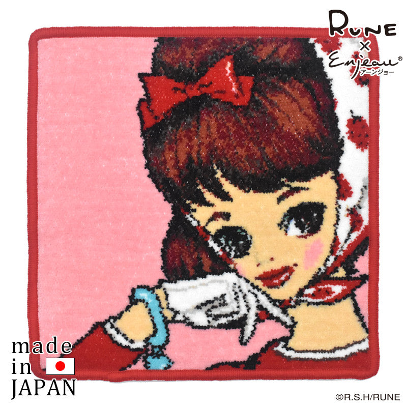 日本製 RUNE 内藤ルネ いちごスカーフの少女 ハンカチ シェニール織