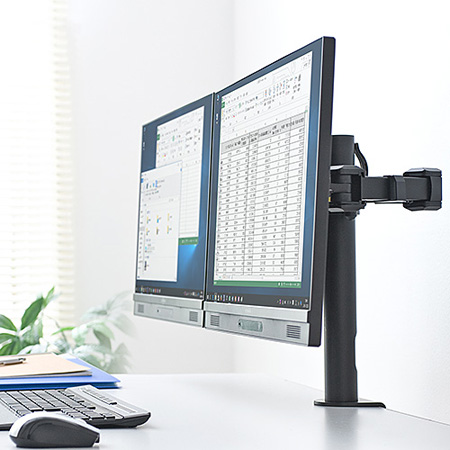 デュアルモニターアーム 左右2画面 耐荷重 各10kg 水平可動 クランプ